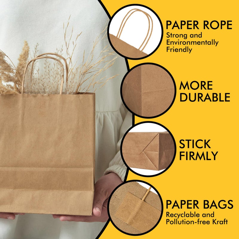 RACETOP 50Pcs 8x4.5x10.8 Inch Brown Gift Bags with Handles  Paper Gift Bags Bulk  Kraft Paper Bags for Craft  Retail  Shopping  Favor - Image 3